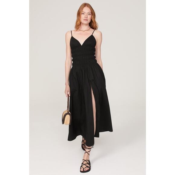 Sau Lee Dresses & Skirts - SAU LEE Black 100% Cotton Hourglass Smock Waist Brielle Midi Dress Size US 4